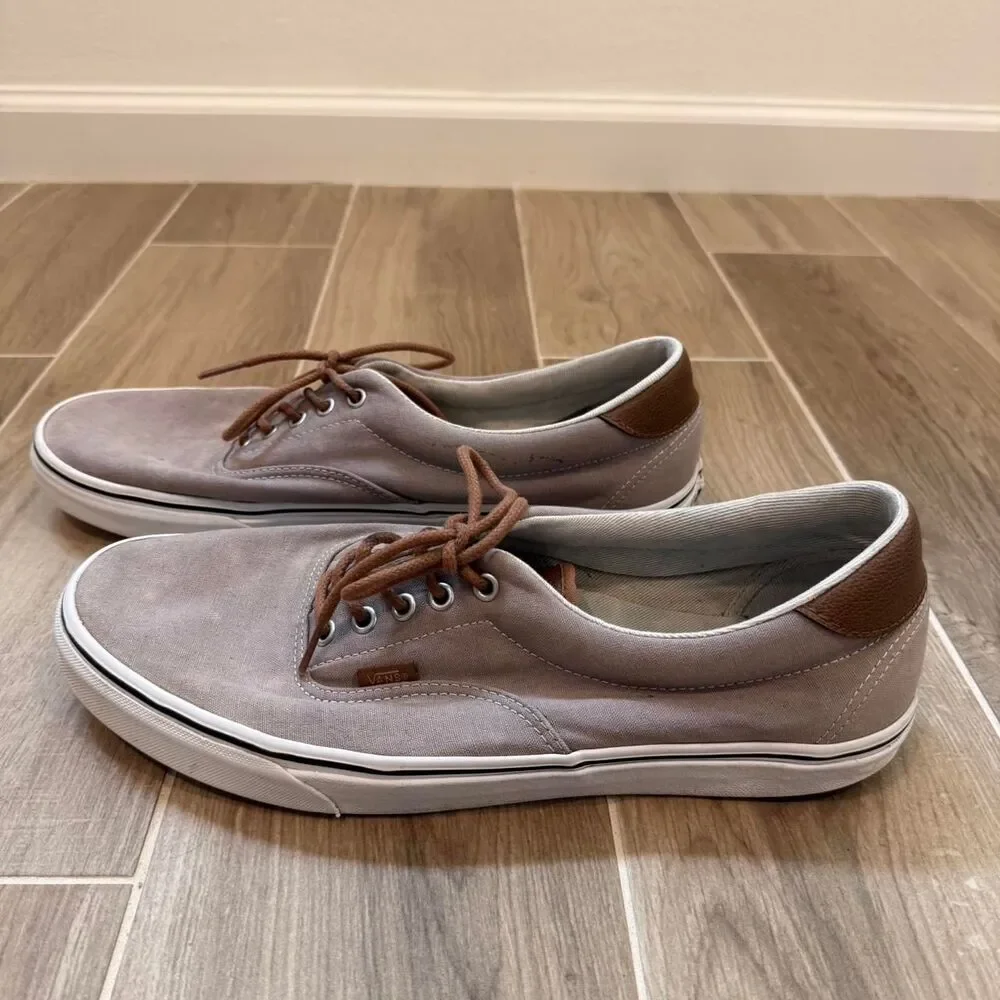 Men's Canvas and Brown Leather Lace Up Sneakers, Size 13